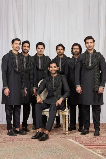 Black art silk kurta for men