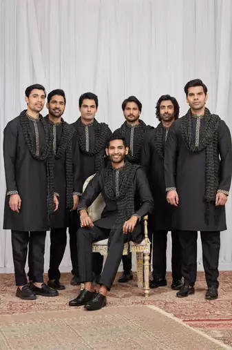 Black art silk kurta for men