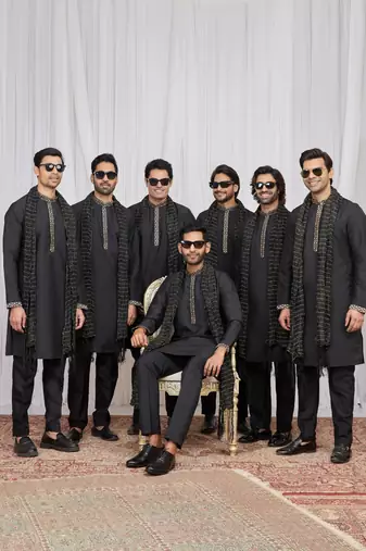 Black art silk kurta for men