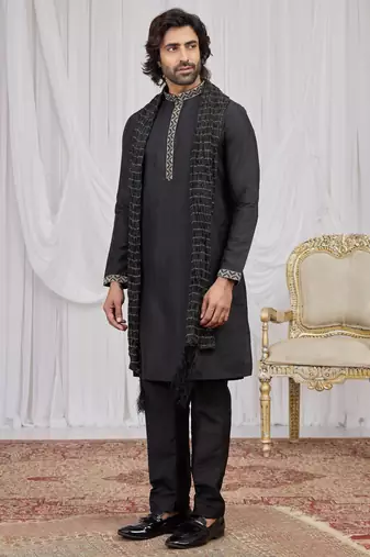 Black art silk kurta for men