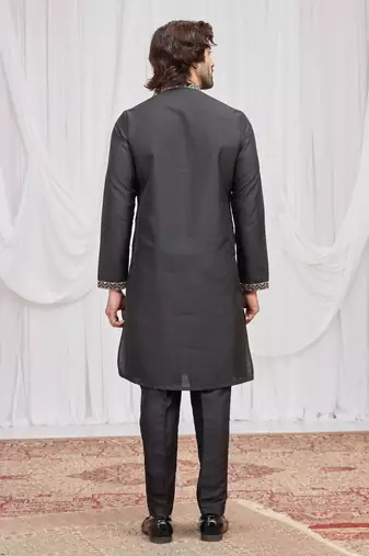 Black art silk kurta for men