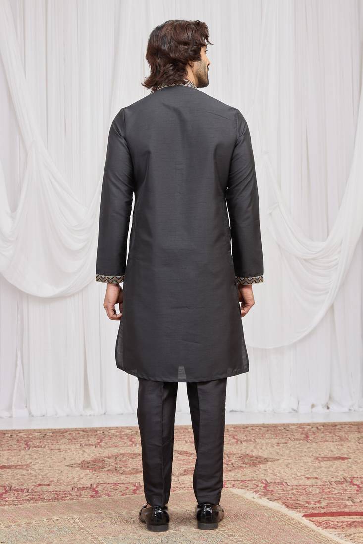 Black art silk kurta for men