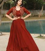 ORANGE Elegant NC Vichitra Lehenga Set with Embroidered Blouse & Koti Jacket – Traditional Festive Wear