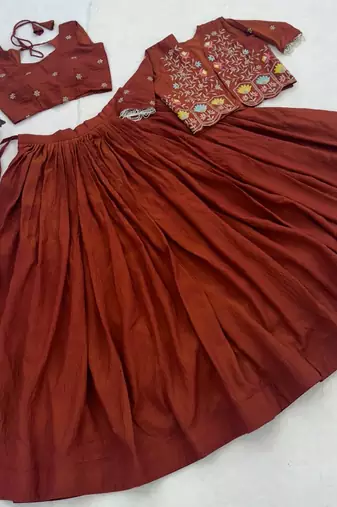 ORANGE Elegant NC Vichitra Lehenga Set with Embroidered Blouse & Koti Jacket     Traditional Festive Wear