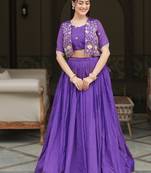 PURPLE Elegant NC Vichitra Lehenga Set with Embroidered Blouse & Koti Jacket – Traditional Festive Wear