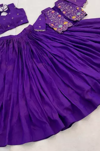 PURPLE Elegant NC Vichitra Lehenga Set with Embroidered Blouse & Koti Jacket     Traditional Festive Wear