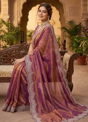Pink Color embroidery work with Cut  work border And Havy Daimond Work art silk saree 3