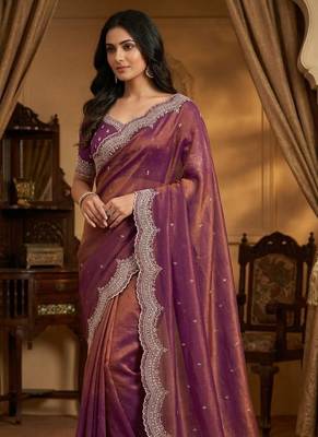 Pink Color embroidery work with Cut  work border And Havy Daimond Work art silk saree 4