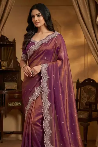 Pink Color embroidery work with Cut  work border And Havy Daimond Work art silk saree