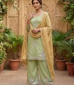 Heavy fendy silk material with 5mm sequence embroidery work party wear look top plazzo & dupatta