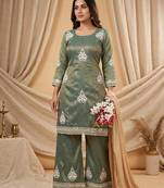 Heavy fendy silk material with 5mm sequence embroidery work party wear look top plazzo & dupatta
