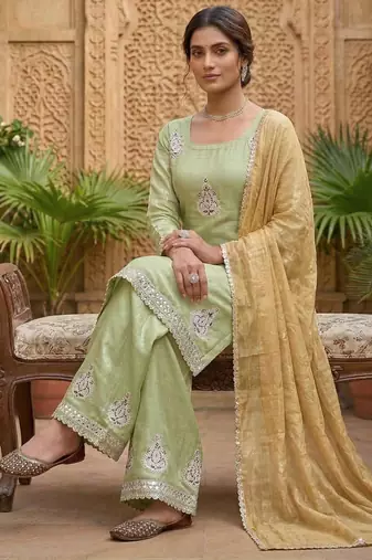 Heavy fendy silk material with 5mm sequence embroidery work party wear look top plazzo & dupatta
