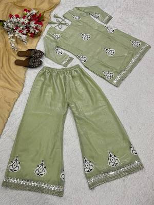 Heavy fendy silk material with 5mm sequence embroidery work party wear look top plazzo & dupatta 4