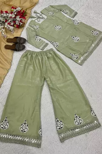 Heavy fendy silk material with 5mm sequence embroidery work party wear look top plazzo & dupatta