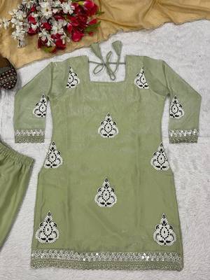 Heavy fendy silk material with 5mm sequence embroidery work party wear look top plazzo & dupatta 5