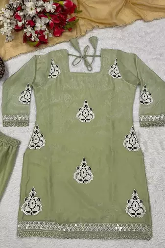 Heavy fendy silk material with 5mm sequence embroidery work party wear look top plazzo & dupatta