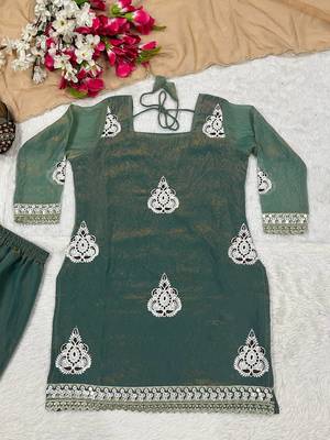 Heavy fendy silk material with 5mm sequence embroidery work party wear look top plazzo & dupatta 5