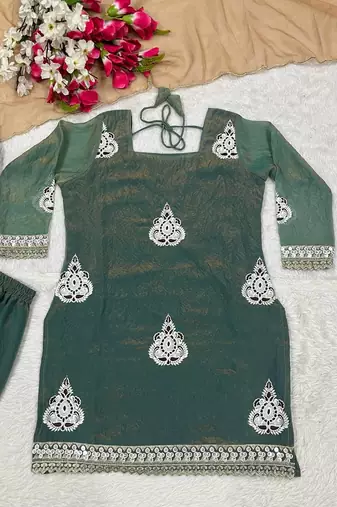 Heavy fendy silk material with 5mm sequence embroidery work party wear look top plazzo & dupatta