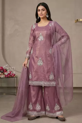 Heavy fendy silk material with 5mm sequence embroidery work party wear look top plazzo & dupatta