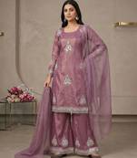 Heavy fendy silk material with 5mm sequence embroidery work party wear look top plazzo & dupatta