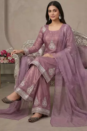 Heavy fendy silk material with 5mm sequence embroidery work party wear look top plazzo & dupatta