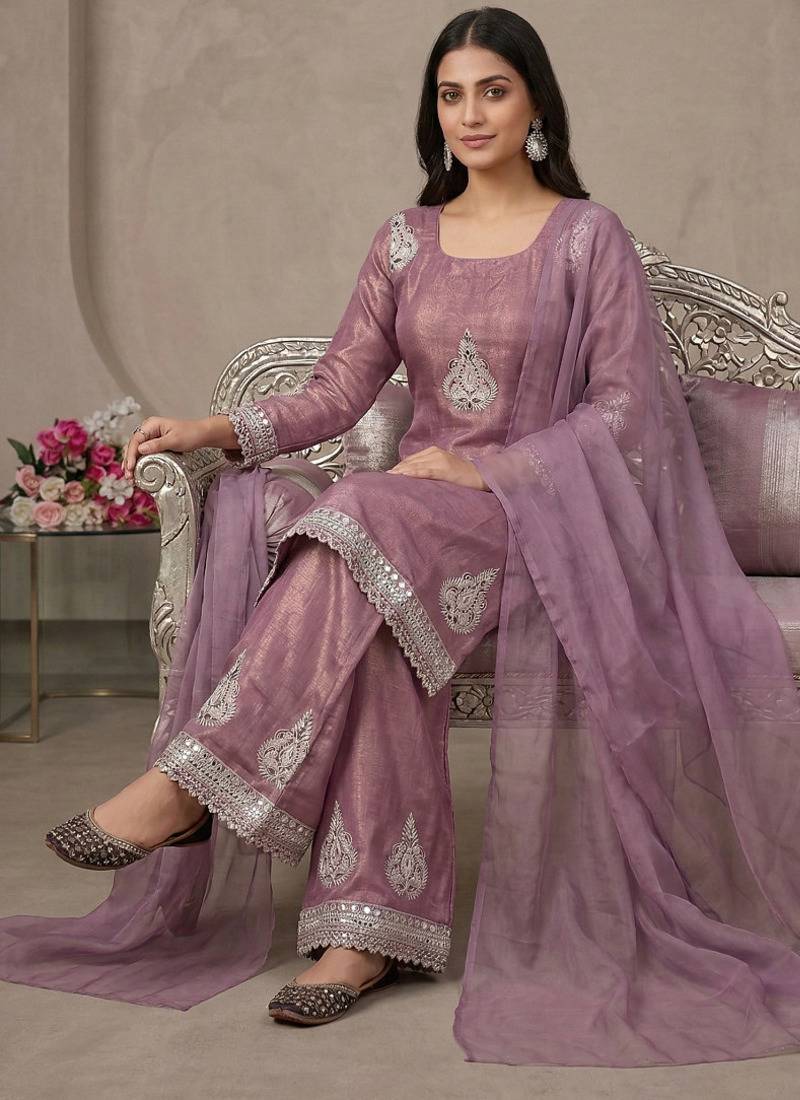 Heavy fendy silk material with 5mm sequence embroidery work party wear look top plazzo & dupatta