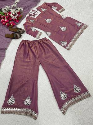 Heavy fendy silk material with 5mm sequence embroidery work party wear look top plazzo & dupatta 3