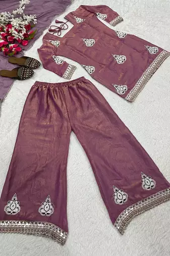 Heavy fendy silk material with 5mm sequence embroidery work party wear look top plazzo & dupatta