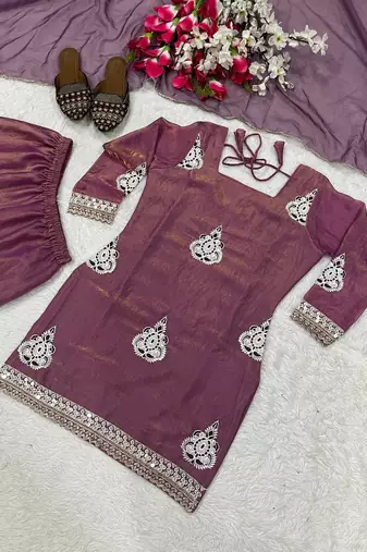 Heavy fendy silk material with 5mm sequence embroidery work party wear look top plazzo & dupatta