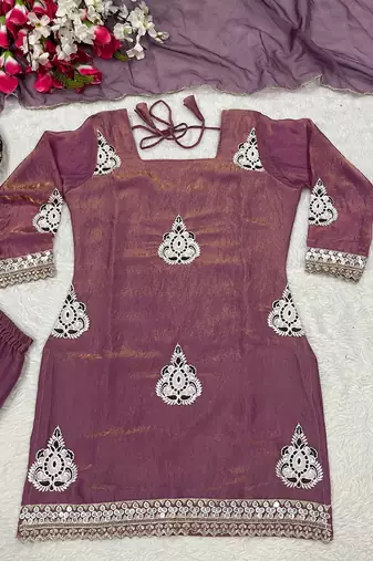 Heavy fendy silk material with 5mm sequence embroidery work party wear look top plazzo & dupatta