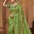 Olive Color Hand work with cut work aarko border Sattin silk Saree