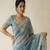 Sky Blue Color Hand work with cut work aarko border Sattin art silk saree