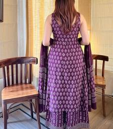 Women's rayon silk printed purple kurta sharara set with chanderi dupatta