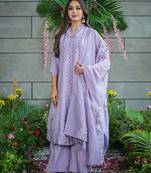 Women's muslin silk embroidered lavender kurta sharara set with dupatta