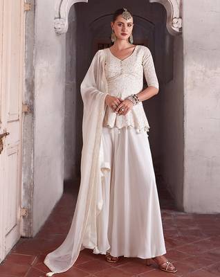 Georgette Embroidery Sequence Work Kurta Palazzo with Dupatta For Women 1