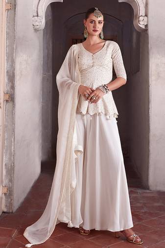 Georgette Embroidery Sequence Work Kurta Palazzo with Dupatta For Women