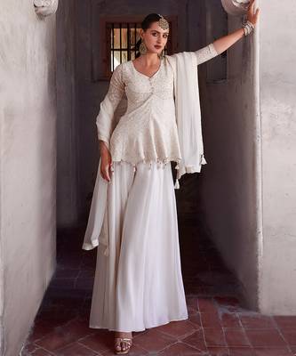 Georgette Embroidery Sequence Work Kurta Palazzo with Dupatta For Women 3