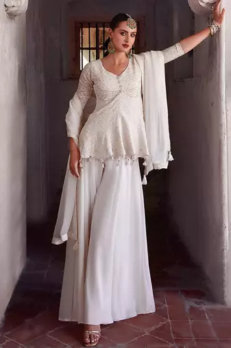 Georgette Embroidery Sequence Work Kurta Palazzo with Dupatta For Women