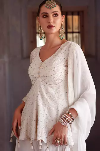Georgette Embroidery Sequence Work Kurta Palazzo with Dupatta For Women