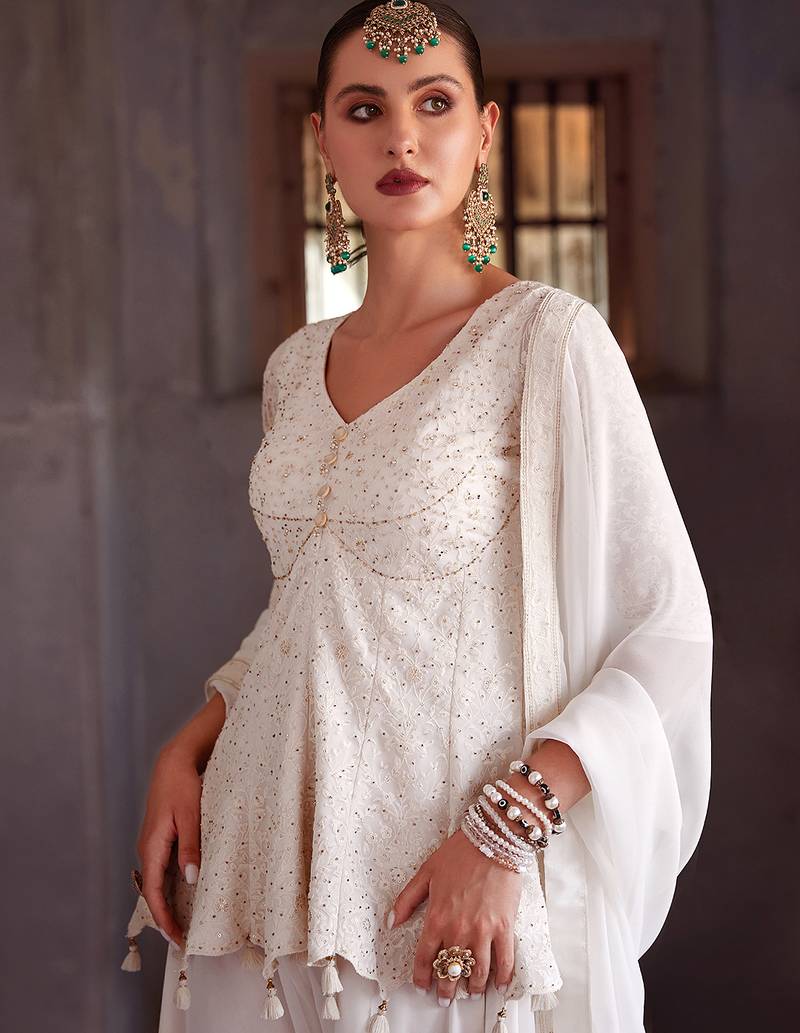 Georgette Embroidery Sequence Work Kurta Palazzo with Dupatta For Women