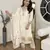 Women's viscose silk embroidered off white kurta pant set with chanderi dupatta