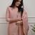Women's chanderi silk embroidered peach kurta pant set with jacquard dupatta