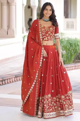 scarlet red traditional lehenga