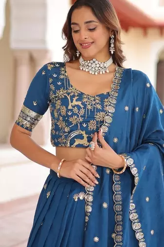 elegant blue embroidered lehenga choli with dupatta