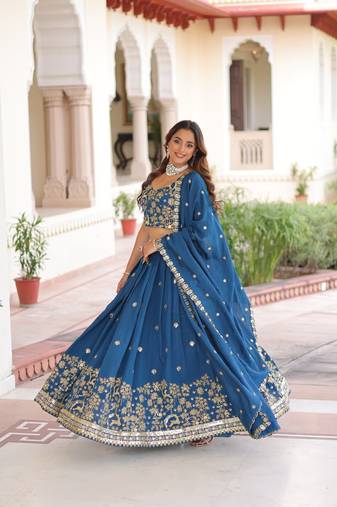 Elegant Blue Embroidered Lehenga Choli with Dupatta
