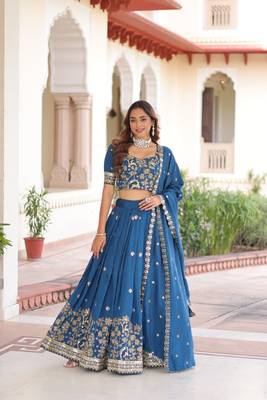 elegant blue embroidered lehenga choli with dupatta 4