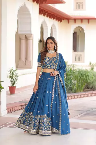 elegant blue embroidered lehenga choli with dupatta