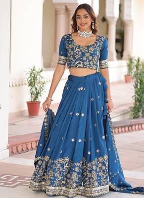 elegant blue embroidered lehenga choli with dupatta 1