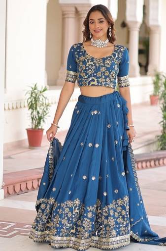 elegant blue embroidered lehenga choli with dupatta