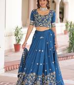 elegant blue embroidered lehenga choli with dupatta